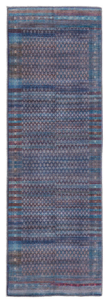 Welch Oriental Machine Washable Aqua Blue Rug, 2'7"x8' Runner