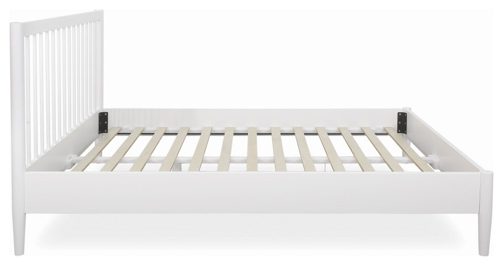 Modern Slatted Wood Headboard Platform Bed, White, Queen