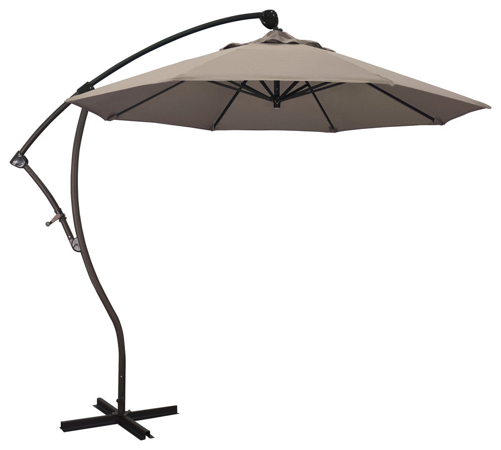 9' Bronze Cantilever Crank Lift 360-Rotation Aluminum Umbrella, Sunbrella, Taupe