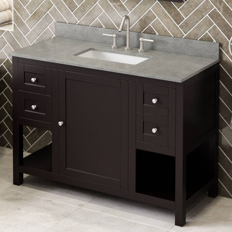 Astoria Transitional 48" Espresso Vanity, Steel Grey Cultured Marble Vanity Top