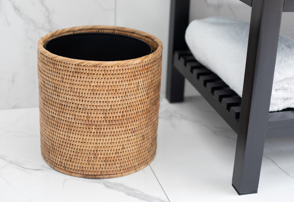 Artifacts Rattan™ Round Waste Basket With Metal Liner, Honey Brown