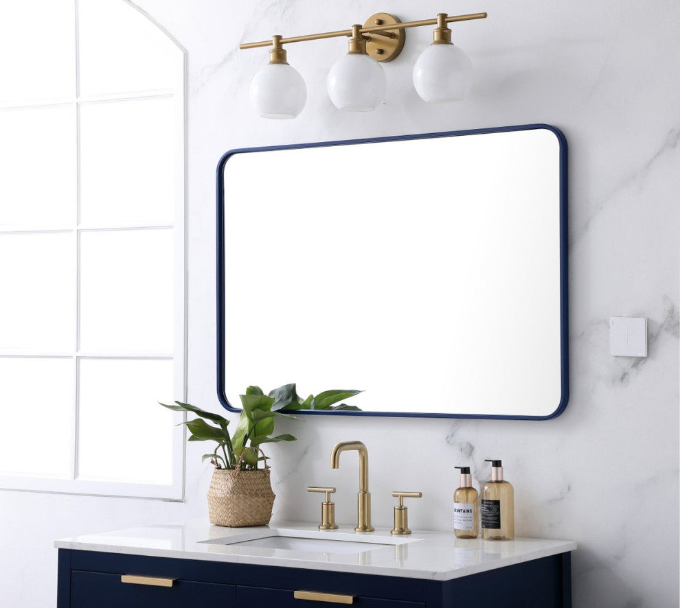 Ellis Soft Corner Metal Rectangular Mirror, Blue, 27"x40"