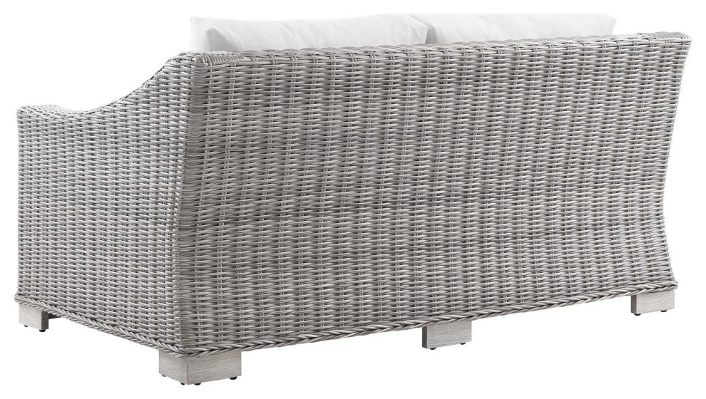Lounge Loveseat Sofa, Rattan, Wicker, Gray White, Modern, Outdoor Patio