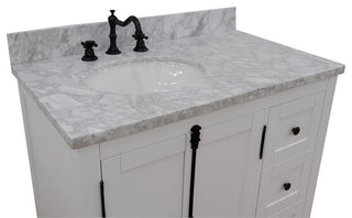 37" Single Vanity, Glacier Ash With White Carrara Top, Left Doors/Left Oval Sink
