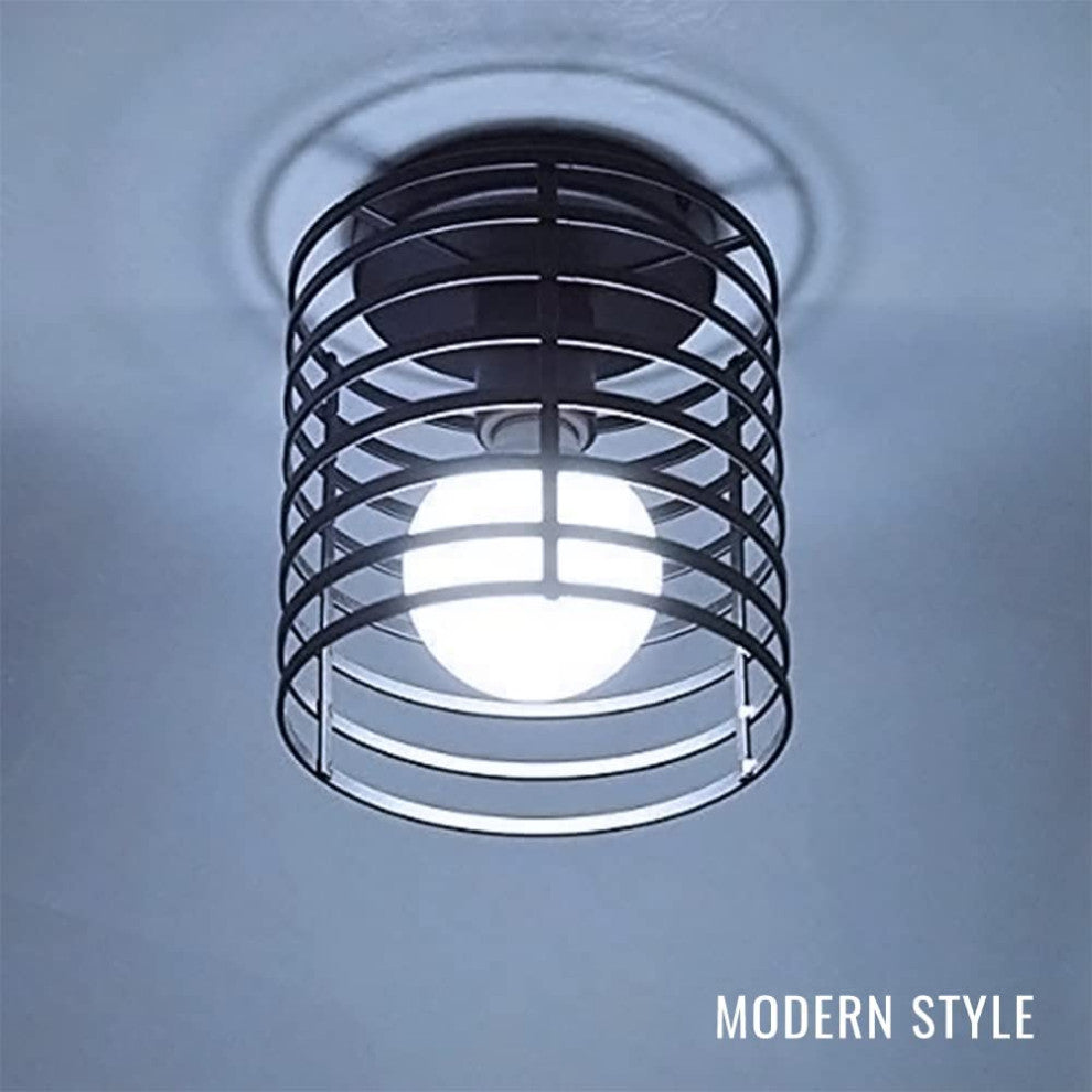 Small Cage Ceiling Light Fixture, Rust, Black, Industrial