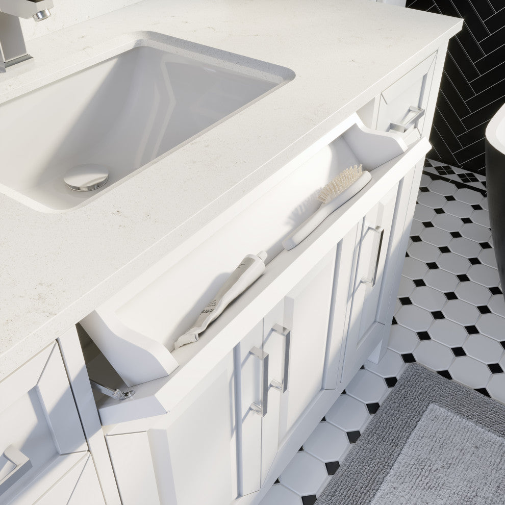 Terrence 48" Vanity with Power Bar and Drawer Organizer, White