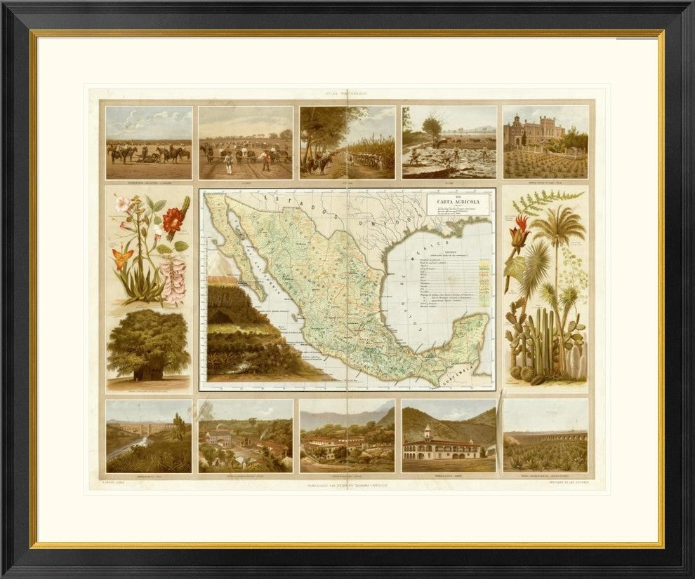 "Carta Agricola, 1885" Framed Digital Print by Antonio Garcia Cubas, 40x34"