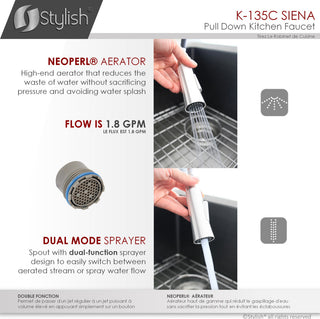 STYLISH Kitchen Sink Faucet Single Handle Pull Down Dual Mode Stainless Steel