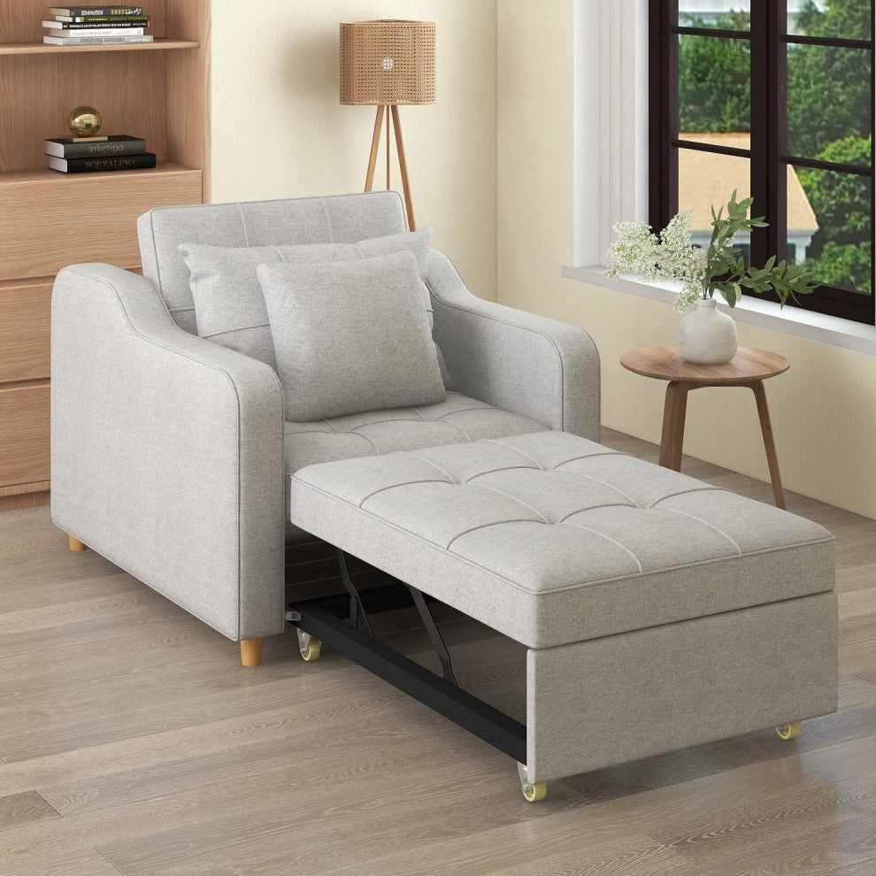 Homrest Sleeper Sofa Bed 3-in-1 Convertible Chair, Light Gray