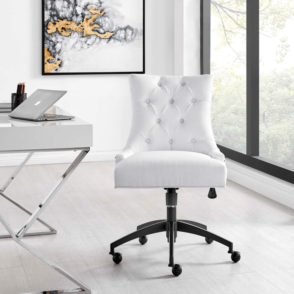 Computer Work Desk Tufted Chair, Fabric, Black White, Home Business Office