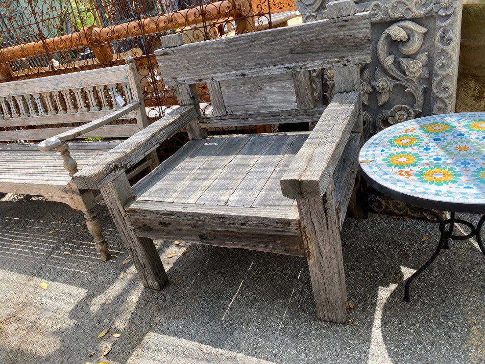 Outdoor Grey Teak Railway Wood Chair