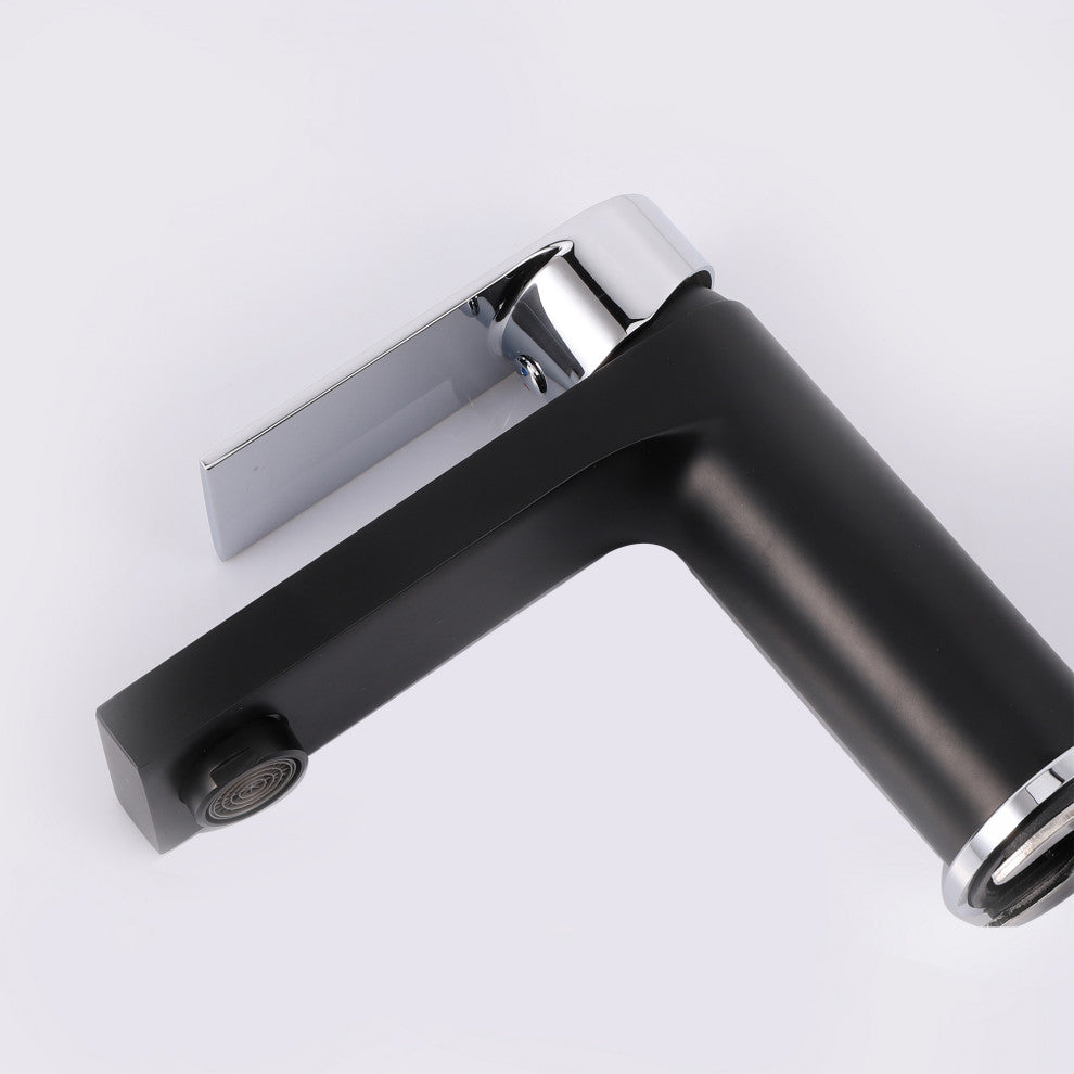 Single Handle Low Arc Lavatory Faucet in Black and Chrome Finish