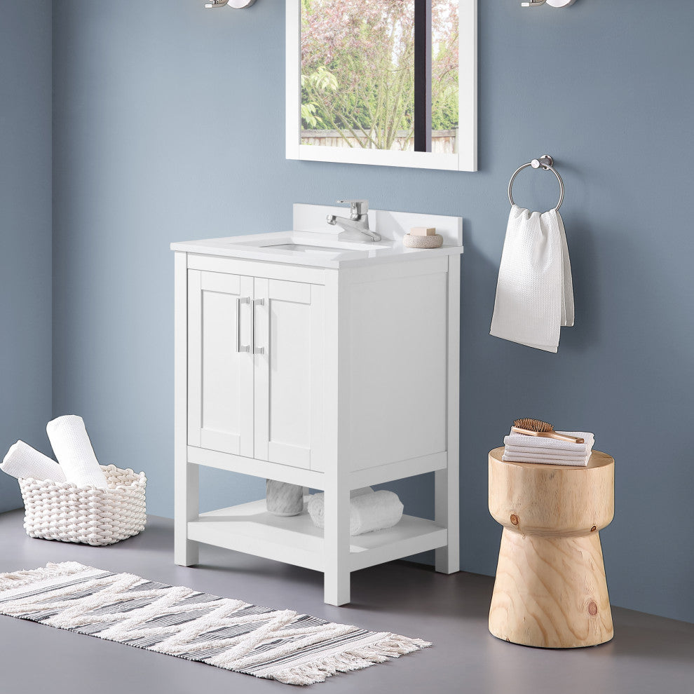 Ove Decors Vegas Single Sink Bathroom Vanity Set With Countertop, White, White, 24"