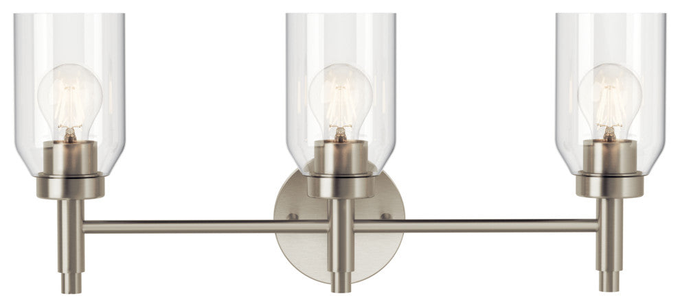 Madden Wall Sconce, Clear Glass, Brushed Nickel, 3 Light