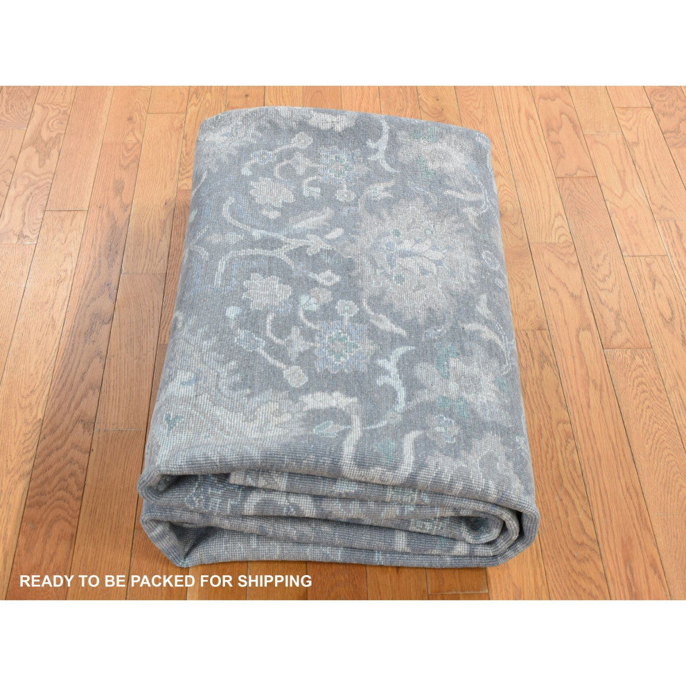 Battleship Gray Hand Knotted Oushak Influence Pure Silk With Wool Rug 8'1"x10'