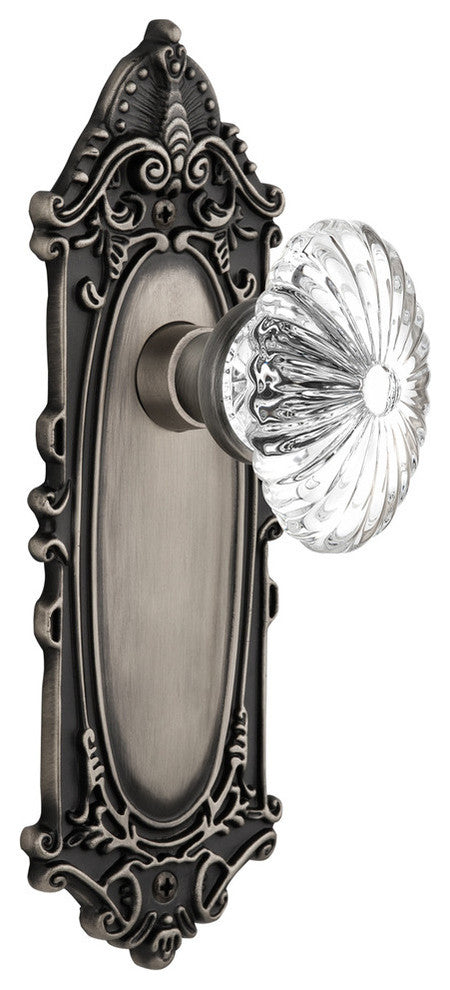 Victorian Plate With Oval Fluted Crystal Knob, Antique Pewter