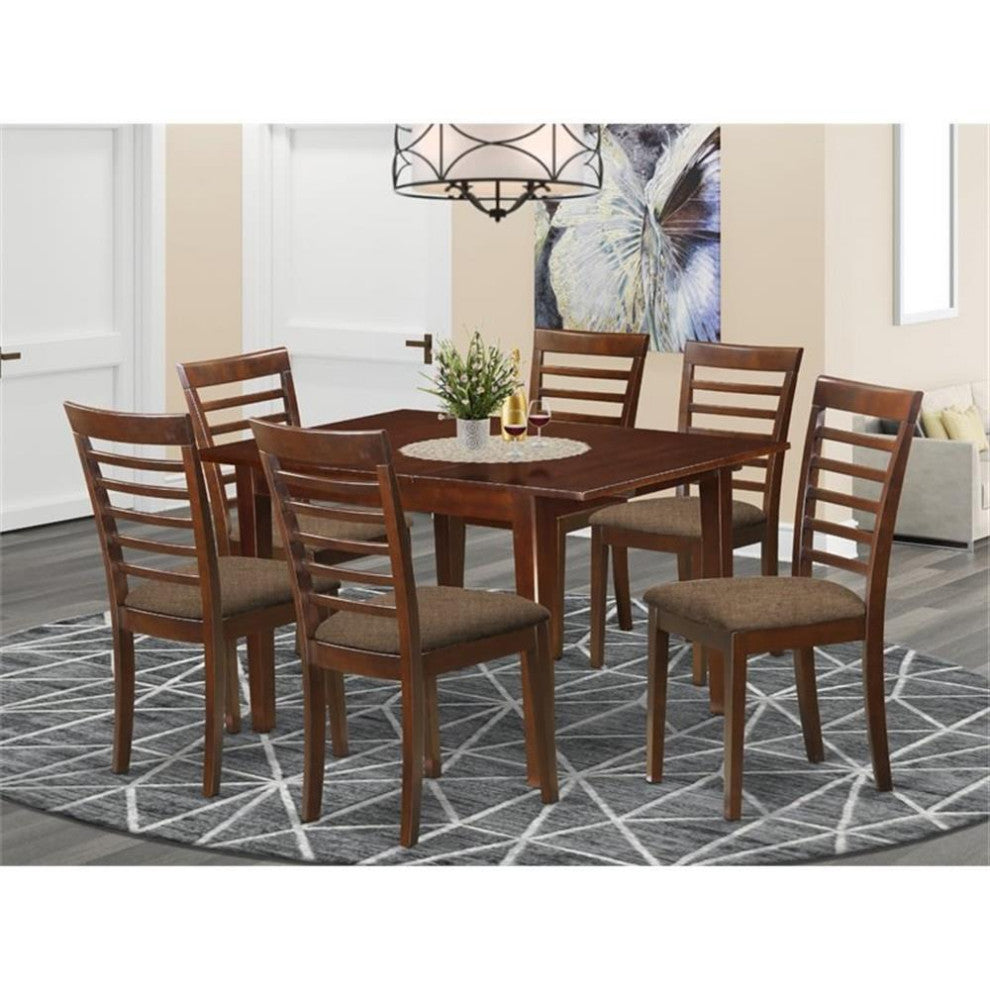 Mila7-Mah-C, 7-Piece Nook Set, Breakfast Nook and 6 Dining Chairs, Mahogany