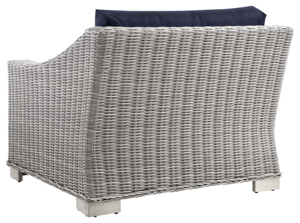 Lounge Sectional Sofa Chair Table Set, Rattan, Gray Blue Navy, Outdoor
