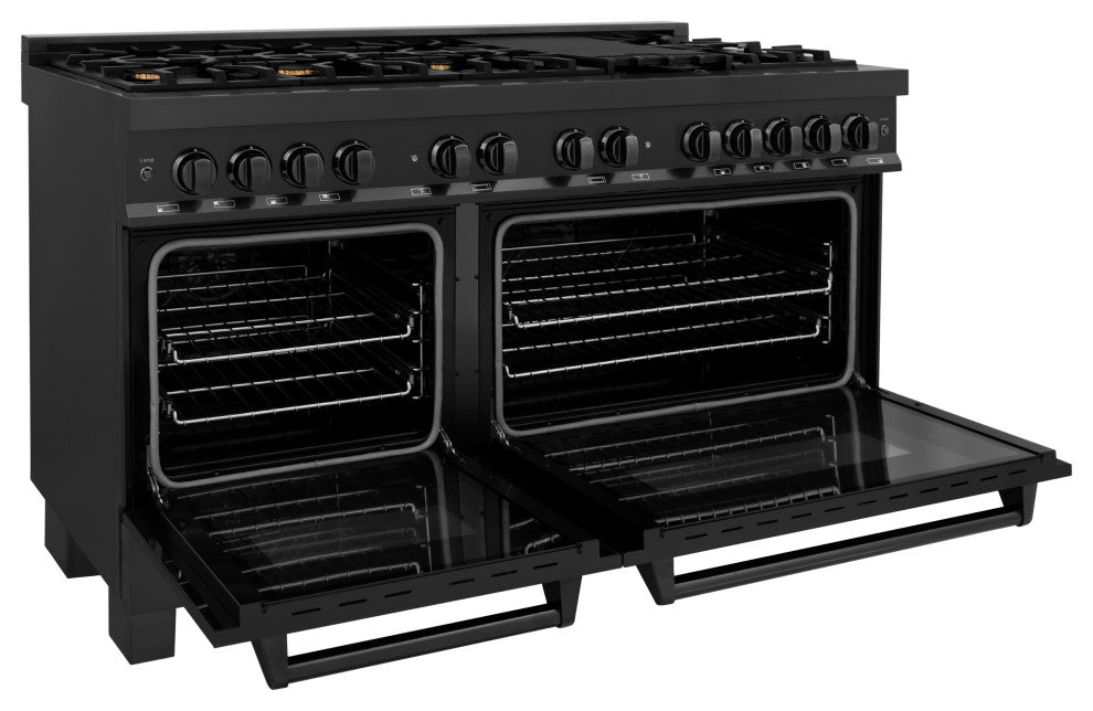 ZLINE Freestanding Range in Black Stainless Steel with Brass Burners (RAB-60)