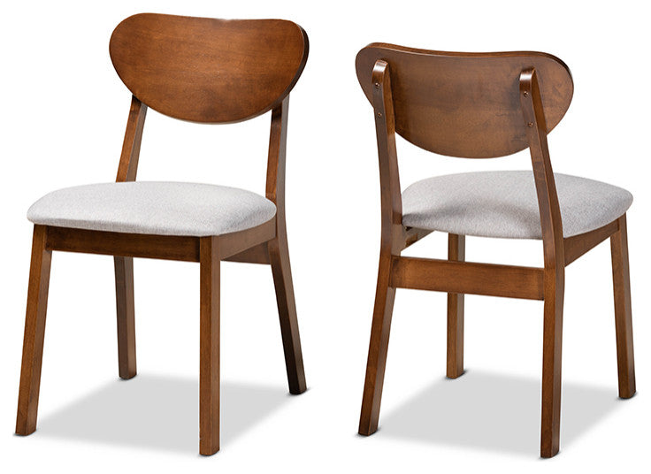 Eurah Mid-Century Modern Upholstered Dining Chair, Set of 2, Gray/Walnut Brown