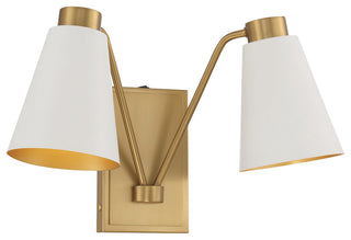2-Light Wall Sconce, Matte Black With Natural Brass, White With Natural Brass