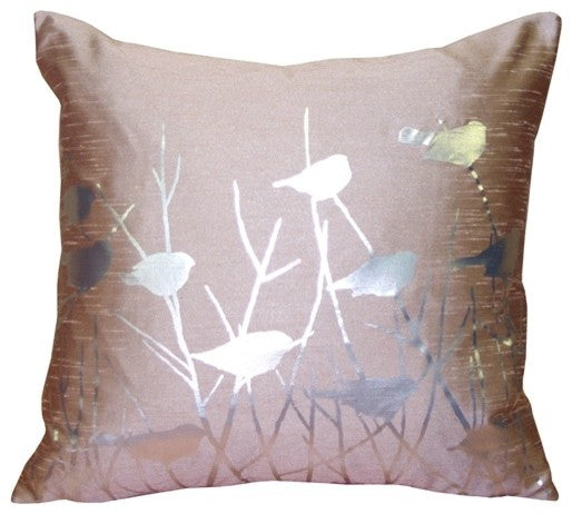 Pillow Decor - Metallic Birds Throw Pillow, Dusty Rose