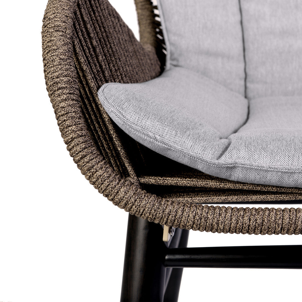 Fanny Outdoor Patio Dining Chair, Dark Eucalyptus Wood and Truffle Rope