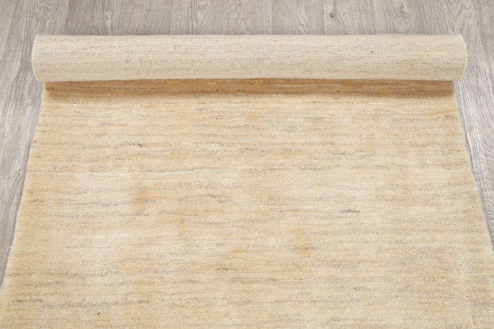 Gabbeh Solid Distressed Modern Hand-Knotted Persian Area Rug, Beige, 4'11"x3'6
