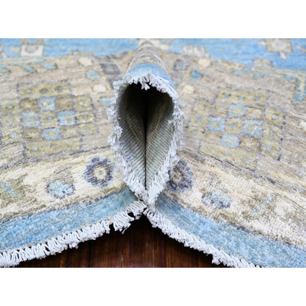 Blue Mahal Design Hand Knotted Pure Wool Round Oriental Rug, 7'10"x8'