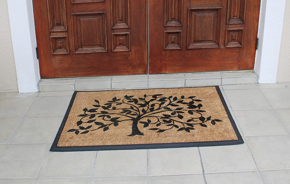 A1HC Natural Coir/Rubber Door Mat, 30x48, Thick Durable, Black/Beige