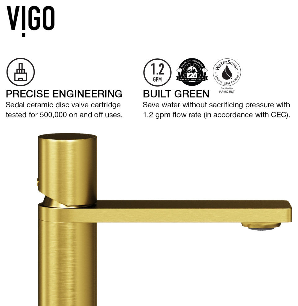 VIGO Halsey 8" H Single Handle Single Hole Bathroom Faucet, Matte Brushed Gold, Without Extras