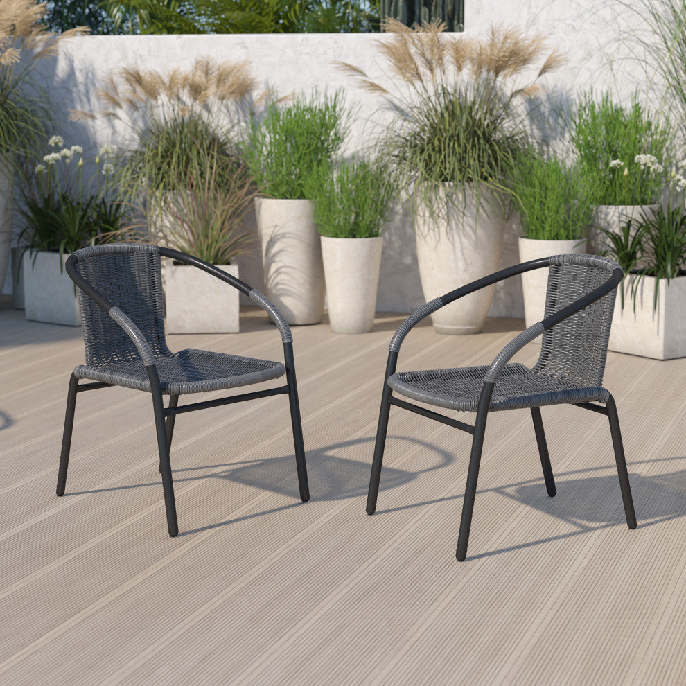 2 Pack Rattan Indoor-Outdoor Stack Chair, Gray