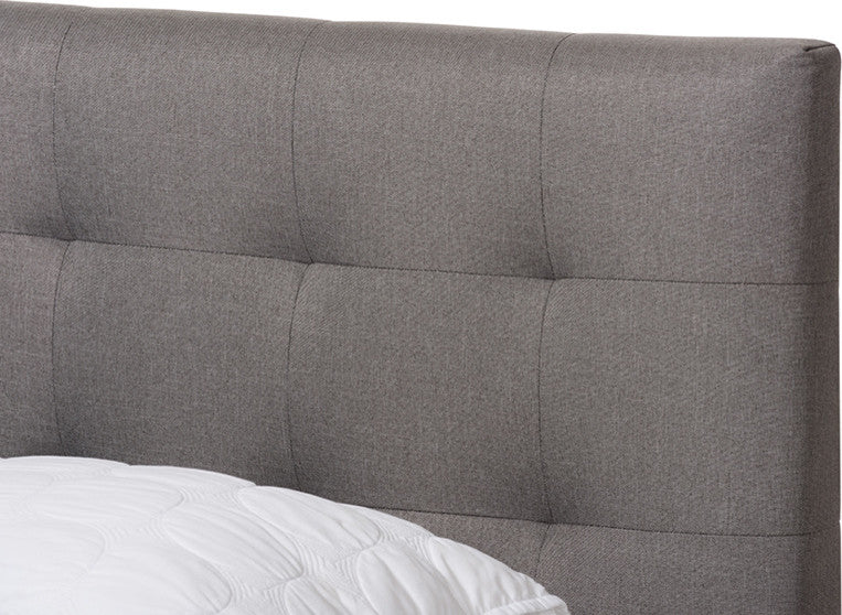 Mitchell Walnut Wood Gray Fabric Dark Bronze Metal Full Platform Bed