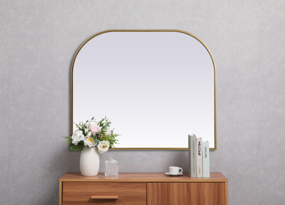 Metal Frame Arch Mirror 36X30 Inch, Brass