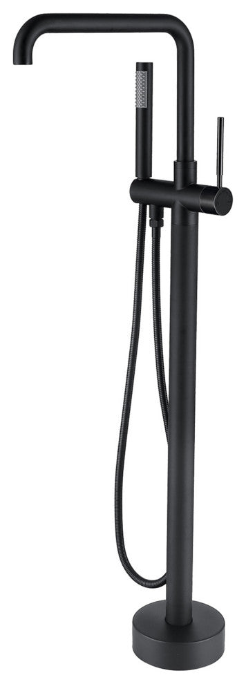 Floor Mounted Single Handle Bathtub Faucet, Handheld Shower, Matt Black