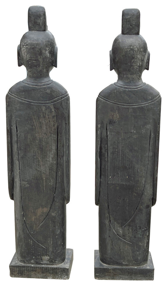 Pair Chinese Black Gray Stone Standing Zen Harmony Decor Statues Hcs7647