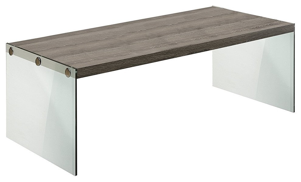 Modern Hollow-Core/Tempered Glass Cocktail Table, Dark Taupe