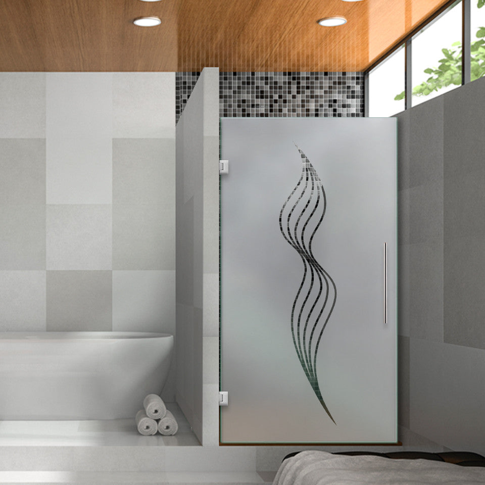 Hinged Alcove Shower Door With Flamenco Design, Semi-Private, 32"x75" Inches, Left