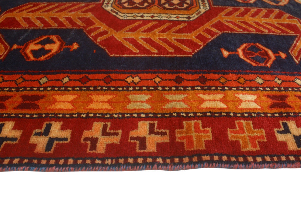 Fine Vintage Distressed Luka Navy/Orange Runner, 4'0x9'7