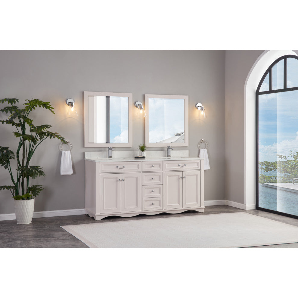 Legion Furniture WS2512 Series Bathroom Sink Vanity, Dreamy White, 72", Artificial Stone Top, Double Sink