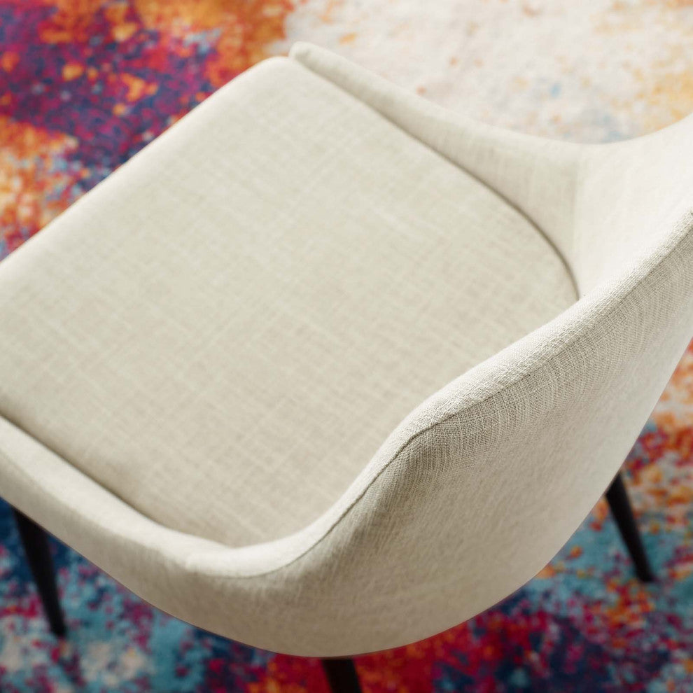 Side Dining Chair, Set of 2, Fabric, Metal, Black Beige, Cafe Bistro Restaurant