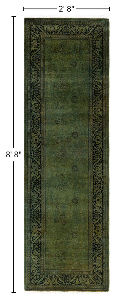 Overdyed One-of-a-Kind Hand-Knotted Area Rug Green, 2' 8" x 8' 8"