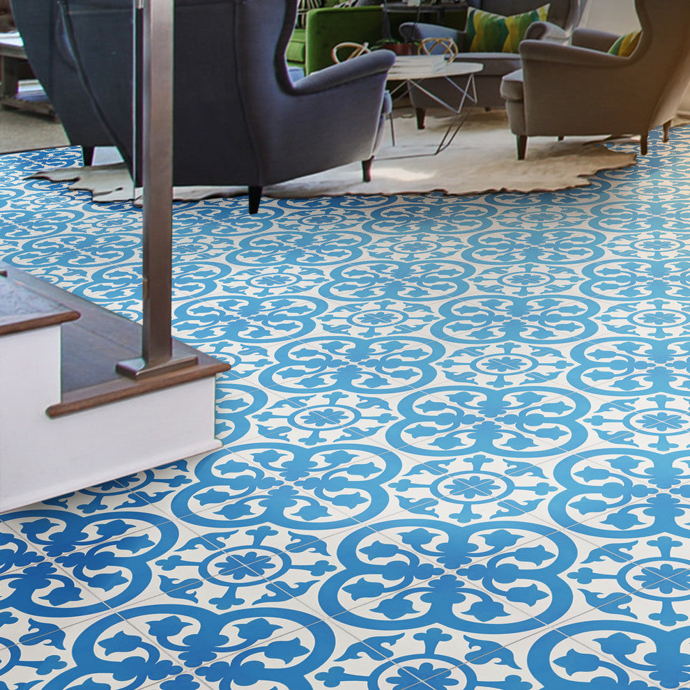 Melah Handmade Cement Tile, Blue/White, Sample