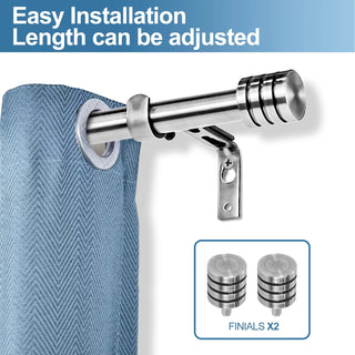 Adjustable Spire Curtain 5/8" Rod, 28"-48", Brushed Steel