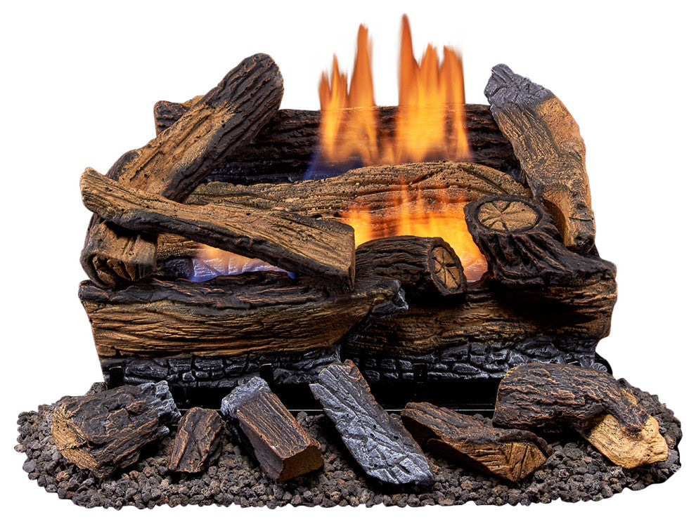Duluth Forge Ventless Dual Fuel Gas Log Set, 18" 30,000 BTU, Remote