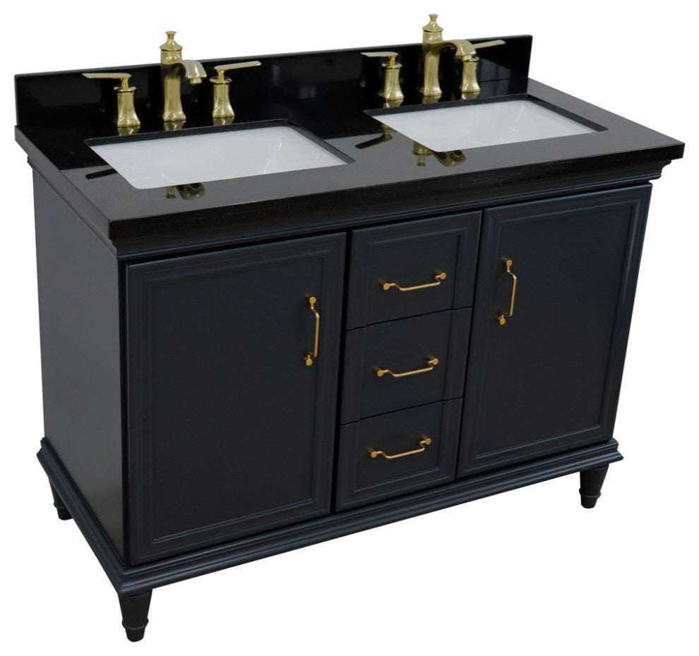 49" Double Vanity, Dark Gray Finish With Black Galaxy And Rectangle Sink