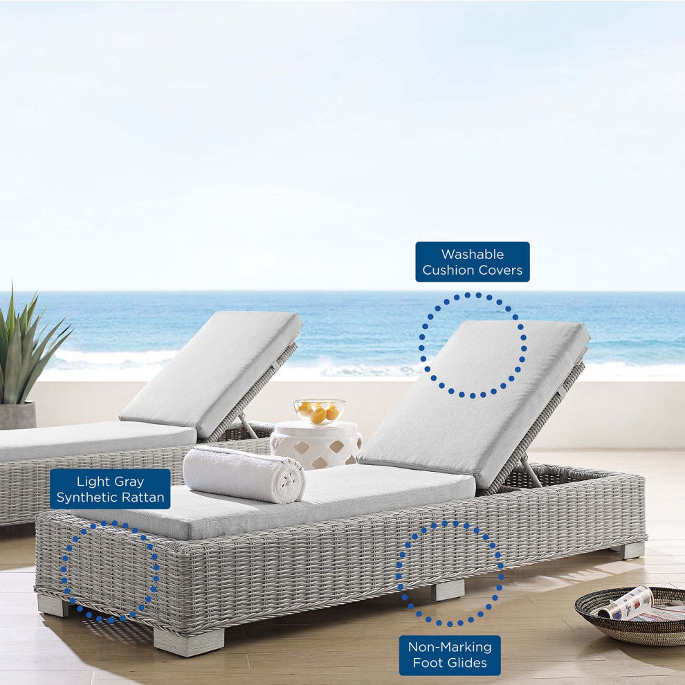 Lounge Chair Chaise, Sunbrella, Rattan, Wicker, Gray, Modern, Outdoor Patio