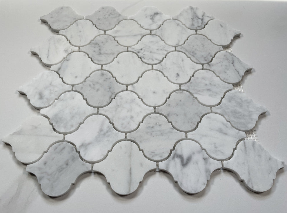 Carrara White Marble Arabesque Baroque Lantern Mosaic Tile Honed Medi, 1 sheet
