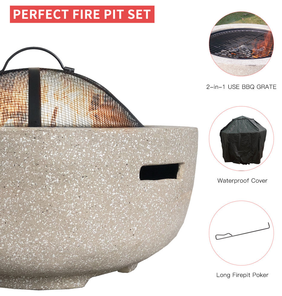 17'' H x 24'' W Polyresin Wood Burning Outdoor Fire Pit