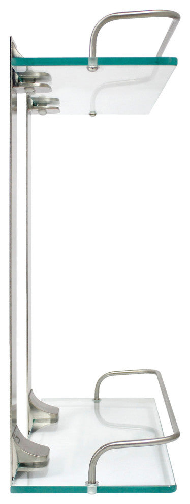 MODONA's 13.75" Double Glass Wall Shelf With Rail, Satin Nickel